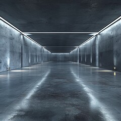 underground parking.  long, spacious hallway that extends deep into the distance, creating a sense...