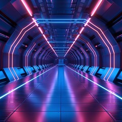 abstract tunnel with light. A Tunnel With Lights In The Ceiling. A Wet Road With Lights On It. A Blue Circle With White Lines. A Circular Surface With A Light Line.AN intriguing view of a tunnel, seem