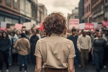 Young woman, protesting or riot, women crowds of people in a tight crowd, Peaceful Demonstration on the streets of the city, young adult people, Ai generated