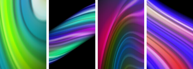 Rainbow color liquid. Wave lines poster set for wallpaper, business card, cover, poster, banner, brochure, header, website