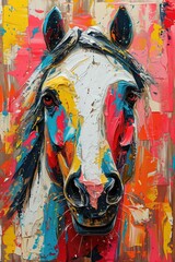 Horse Portrait Painting, Colorful Rustic Pet and Animal Street Art Mural