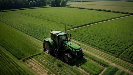 Fototapeta premium A modern tractor working on the greenfield, latest machineries and equipment in agriculture, AI generated