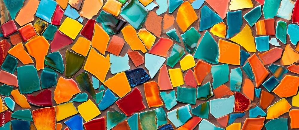Poster colorful ceramic tile fragments create an endless, bright abstract mosaic pattern for design and dec