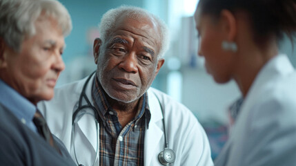 diverse healthcare professional discussing end-of-life care preferences with a patient and their family, ensuring the patient's wishes are respected and documented. - obrazy, fototapety, plakaty