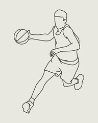 Line art illustration design of a man playing basketball
