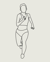 Line Art illustration design of a female running athlete, who is seen running
