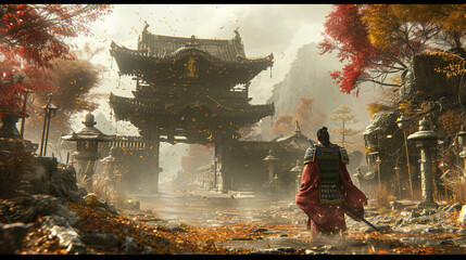 Samurai in a utopian future where tradition meets next-gen tech 3D epic