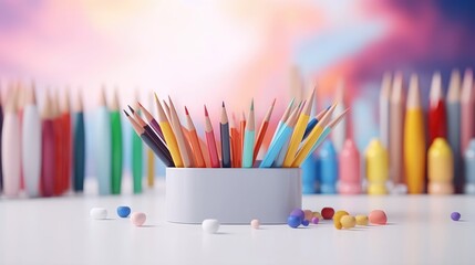 A colorful drawing art pencils in a cup.
