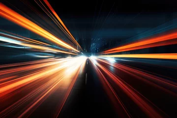 Abwaschbare Fototapete Autobahn in der Nacht Abstract long exposure dynamic speed light in rural city road,  Cars on night highway with colorful light trails, Ai generated