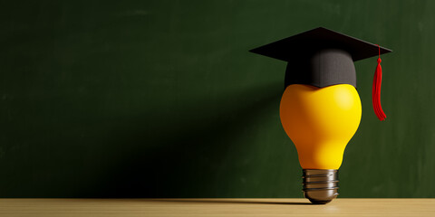 Concept with yellow idea light bulb on blackboard background. 3d rendering