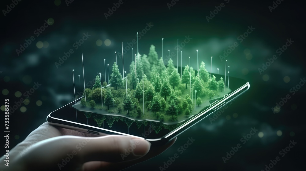 Aufkleber a smartphone with a trees visualization on it.