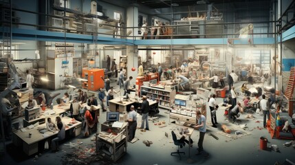 multitasking busy workers