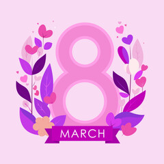 International women's day. Greeting card. Floral flat vector illustration