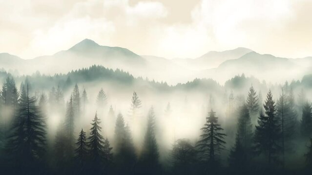 misty morning in the mountains. seamless looping overlay 4k virtual video animation background 