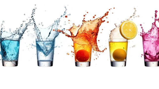 splashing cocktails collection isolated on white background. copy space for text.
