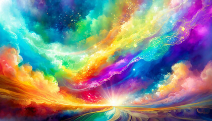 Fototapeta na wymiar 虹色の雲のイラスト,アスペクト比16:9