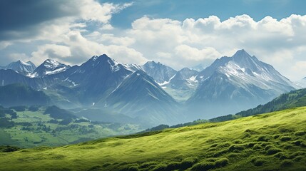 Swiss Alps Mountain Range Landscape. copy space for text.