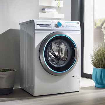 White washing machine on a white isolated background.