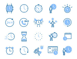 Time and scheduling icon set: 20 editable stroke vector icons for precise timing, deadlines, and efficient organization. Essential for business, personal planning, and productivity enhancement.
