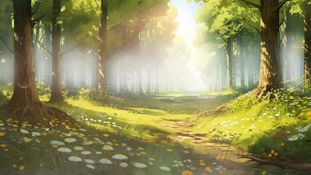 beautiful nature background. summer sunny forest. seamless looping overlay 4k virtual video animation background 