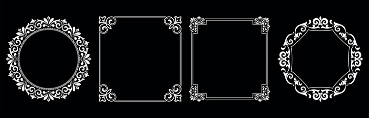 Set of decorative frames Elegant vector element for design in Eastern style, place for text. Floral black and white borders. Lace illustration for invitations and greeting cards.