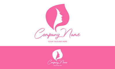 Pink Color Beauty Negative Space Face Female Hair Logo Design