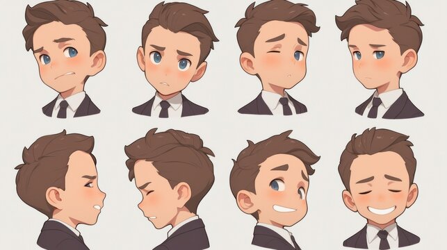 cute business boy with different expressions