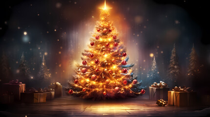 Christmas tree illustration, Christmas holidays concept