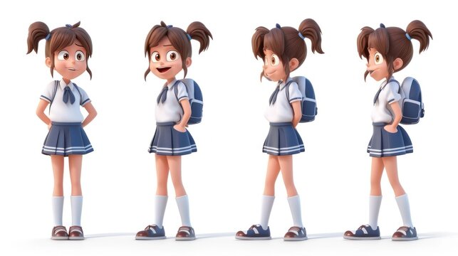 full body schoolgirl with different expressions