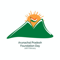 Arunachal Pradesh Foundation Day vector, illustration. Map of Arunachal Pradesh and Indian Flag.