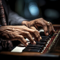 Close-up of a musicians hands playing an instrument