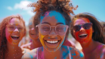Group of Young Women Covered in Colored Powder