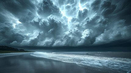 Coast - beach - weather system moving in - storm - clouds  - obrazy, fototapety, plakaty