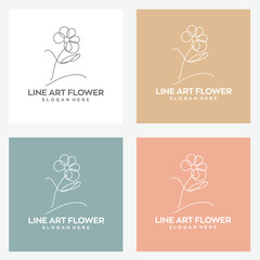 line art flower logo design with editable vector file