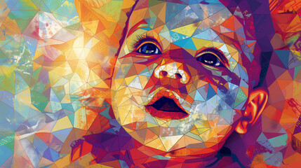 Kaleidoscopic baby face in a burst of colors.