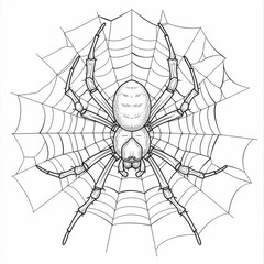 Obraz premium Spider in the web, Black and white coloring book. coloring pages for children.