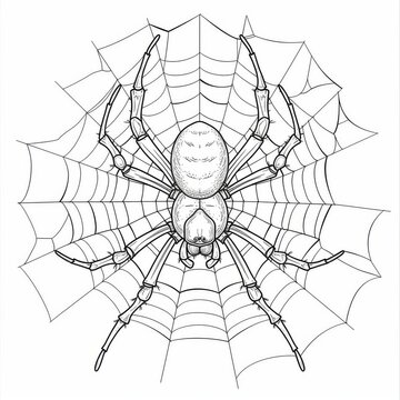 Spider in the web, Black and white coloring book. coloring pages for children.