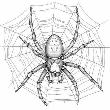 A spider on a web. Insect, Black and white coloring book. coloring pages for children.