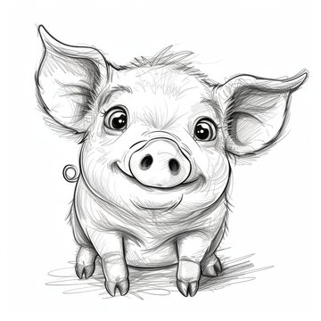 Pig kid, black and white coloring book. coloring pages for children.