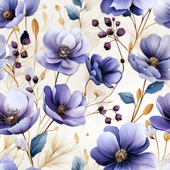 Seamless pattern of violet  flowers , watercolor style