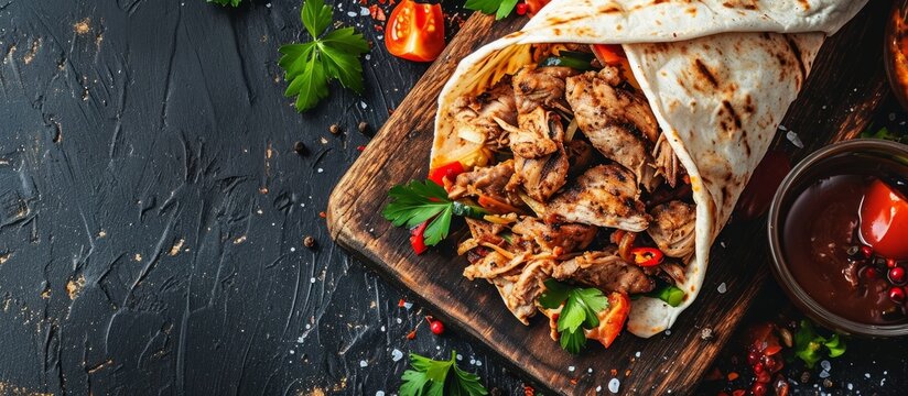 Savory Chicken Shawarma Durum Doner Kebab - A Delicious Copy Space Treat