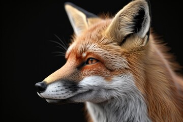 Fox profile portrait on black background - generative ai