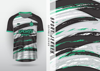 Jersey design for outdoor sports, jersey, football, futsal, running, racing, exercise. Gray brush pattern contrasted with black, mint green.