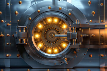 Secure Vault Door - Detailed View of a Bank Vault in Dramatic Lighting