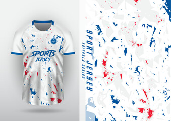 Jersey design for outdoor sports, jersey, football, futsal, running, racing, exercise, white pattern cut with blue and red.