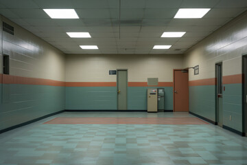 Desolate Institutional Corridor with Tile Flooring