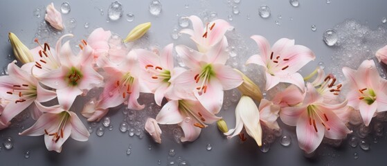 Lilies and Ice on Grey Backdrop