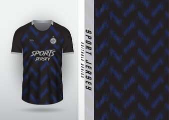 Jersey design, outdoor sports, jersey, football, futsal, running, racing, exercise, line pattern, zig zag, black and blue.