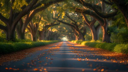 Fototapeta premium Tree lined drive - road - old trees - inspired by the scenery of Charleston South Carolina 