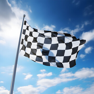 Checkered flag for racing with the blue sky in the background 